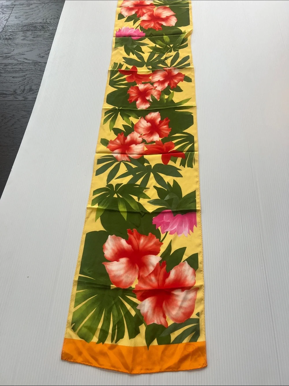 Tropical Floral Silk Scarf in Yellow, Red & Green Oscar de la Renta vintage